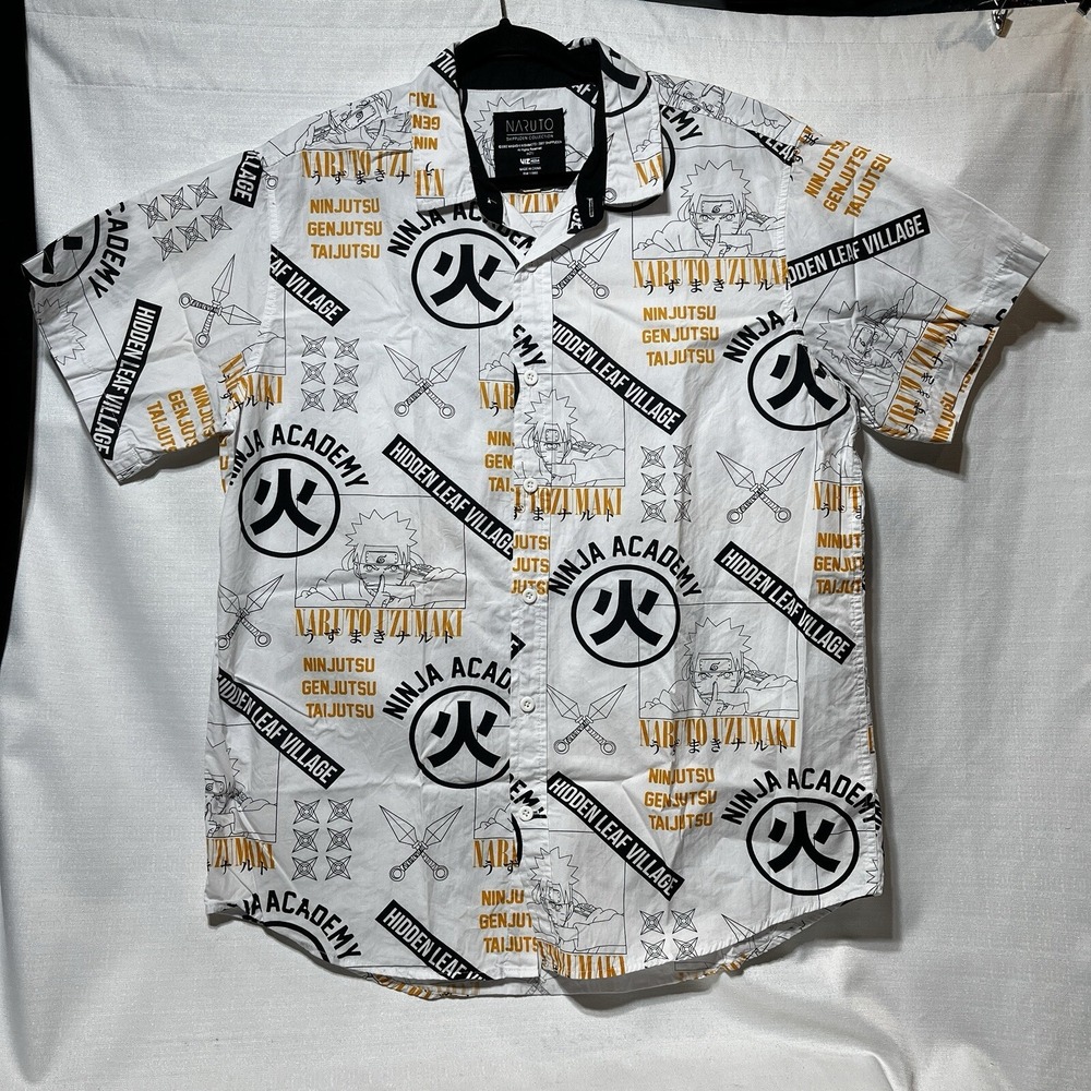 2002 Naruto Shippuden Button Down Shirt Hidden Leaf Village Men's Size XL